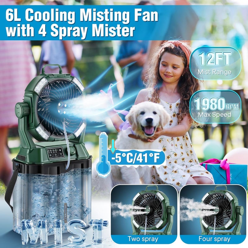 ElectricWise Portable Misting Fan,4 LED Lights&Stepless Speed Control & 4 Outlet Cooling Spray with 6L Bucket,Timer Function,Portable Handle,20000mAh Camping Fan for Patios/Fishing/Travel/Office Desk - Image 3